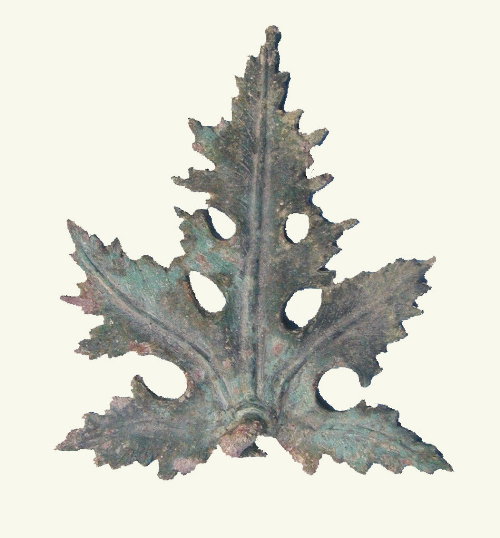 Bronze oil lamp handle in the shape of a vine leaf  Mishnaic (Late Roman) period